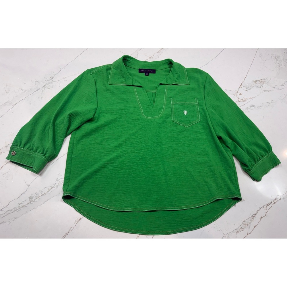 Tommy Hilfiger Women's‎ Aero Split-Neck Popover Top, US L, Green